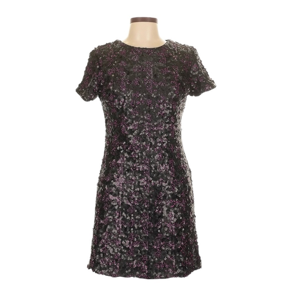 Dress the Population Sequin Cocktail Party Dress Black Pink Mini S/S NWOT L